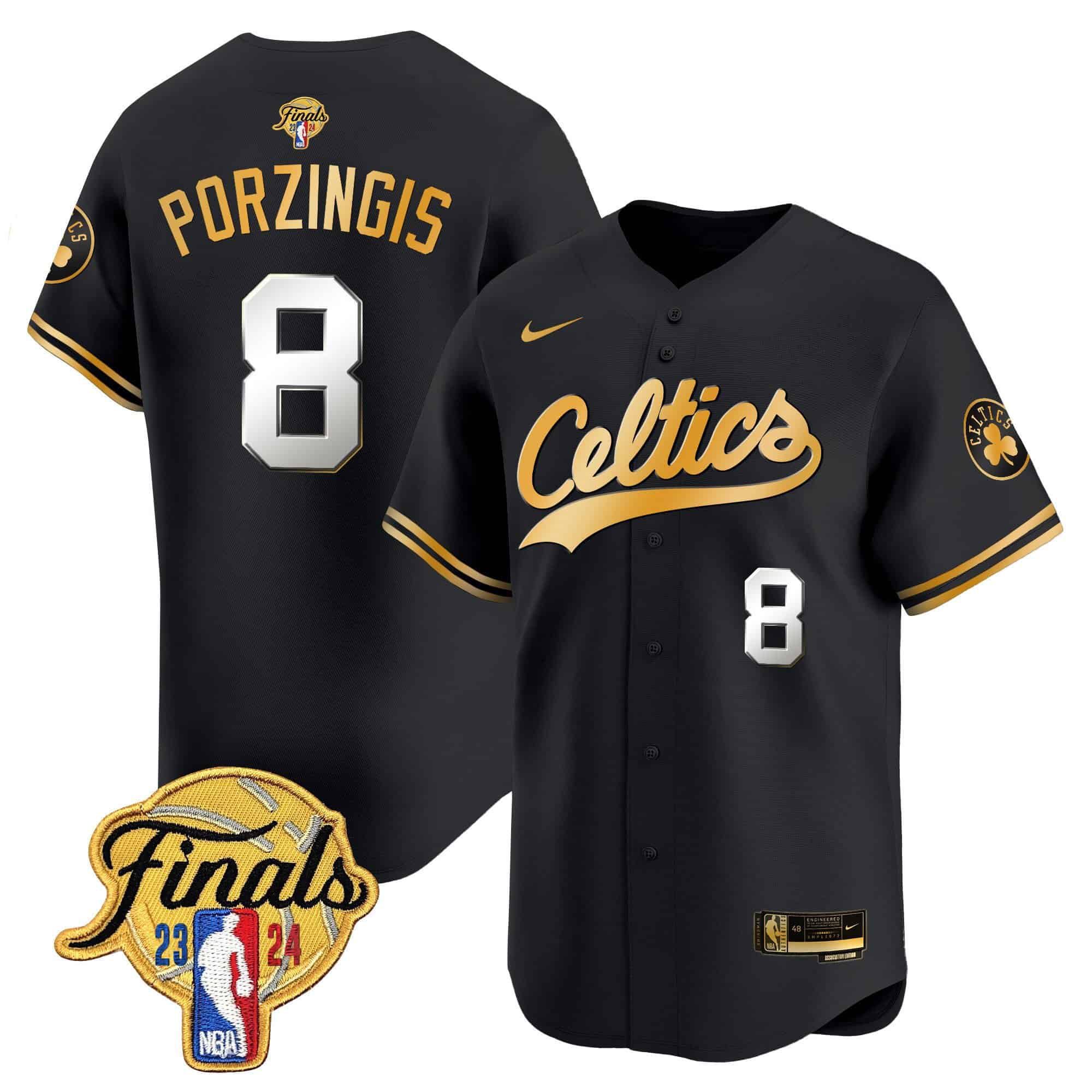 Men Boston Celtics 8 Porzingis Black 2024 Nike Finals Patch Baseball NBA Jersey